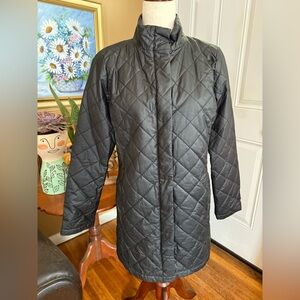 EILEEN FISHER Long Black Quilted Waxed Cotton Jacket Sz XS Zipper Snaps NWT